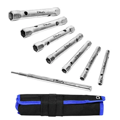 Afbeelding van WerkFix Dubbele dopsleutelset 7 stuks: 6/7, 8/9, 10/11, 12/13, 14/15, 16/17, 18/19 mm van CrV staal, mat, in een zakje