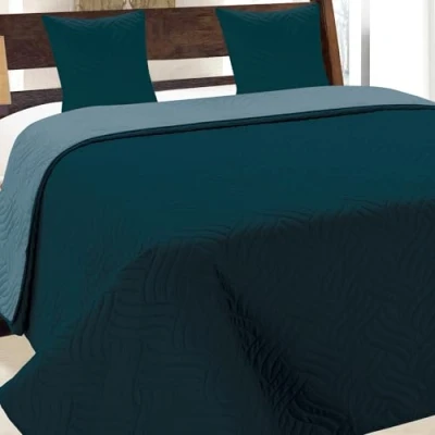 Afbeelding van Euromat sprei, doorgestikte dubbelzijdig, sprei met 2 kussenslopen 40 x cm, donkerturquoise blauw 11, 220 240 cm