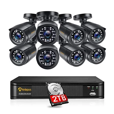 Afbeelding van Anlapus 8CH 1080P Beveiligingscamera Set H.265+ DVR Recorder met 2TB Harde Schijf en 8X 2MP Bullet Camera Voor Buiten, 20M IR Nachtzicht