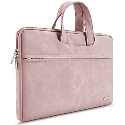 Afbeelding van Licht roze laptop tas 15 15,6 inch Waterdichte beschermhoes met handvat en vakken