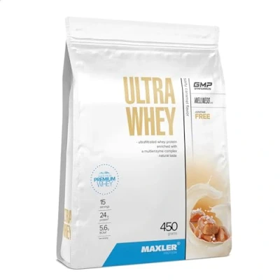 Afbeelding van Maxler Ultra Whey Proteïne, 24 g eiwit per portie, zuiver weiproteïnepoeder, wei concentraat, isolaat, hydrolysaat, met BCAA, zoute karamel, 450
