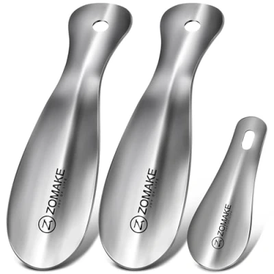 Afbeelding van ZOMAKE Metalen Schoenlepel Kleine 3PCS,Luie Schoen Helper Schoenlepels Voor Mannen Vrouwen Ouderen Kinderen,19 &amp; 10cm Met Haak (Zilver)