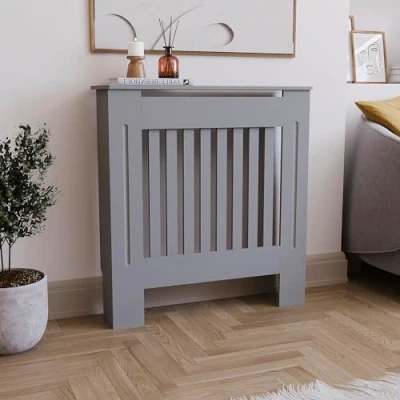 Afbeelding van Vida Designs Chelsea Radiatorafdekking, modern lattenroosterontwerp, grijs geverfde MDF kast, klein, (H: 82 / B: 78 D: 19cm)