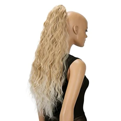 Afbeelding van CAISHA 70 cm Extra Lang Volumineus Golvend Haarstukje Met Clip On Vlecht Paardenstaart Hittebestendige Synthetische Vezels Lichtblonde Mix H719