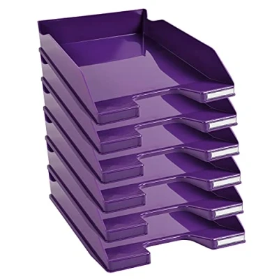Afbeelding van Exacompta ref. 113220D Set van 6 Brievenbakken COMBO MIDI Afmetingen: 34,6 x 25,5x 6,5 cm voor A4 documenten + kleur paars glanzend