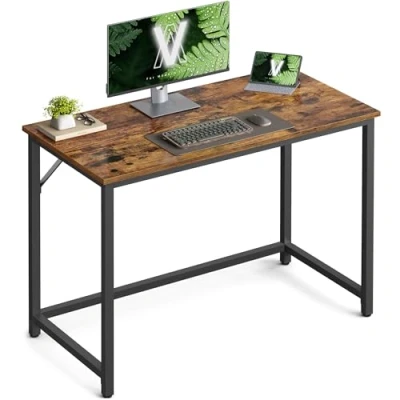 Afbeelding van VASAGLE bureau, klein computerbureau, bureau voor werkkamer, slaapkamer, 50 x 100 76 cm, industrieel ontwerp, metalen frame, vintage bruin zwart LWD41X