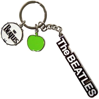 Afbeelding van The Beatles Text Logo Drop T Drum &amp; Apple Charms Sleutelhanger