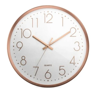 Afbeelding van Mebus Kwartswandklok I stille werking zonder tick tack geluid aluminium frame Arabische wijzerplaat 3D cijfers, wijzers, kleur: roze + wit, 30 cm