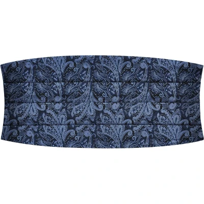 Afbeelding van Zijden cumberband met marineblauw en lichtblauw paisleymotief