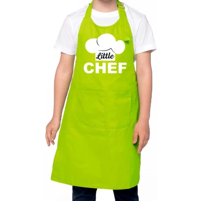 Afbeelding van Little chef Keukenschort kinderen/ kinder schort groen voor jongens en meisjes Feestschorten