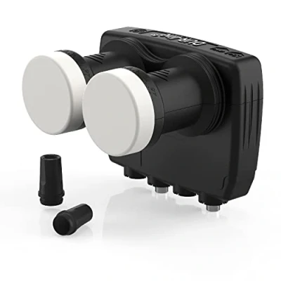 Afbeelding van DUR line 6 Monoblock Twin LNB, Astra 19,2E + Hotbird 13E, 2 deelnemers en satellieten (MB6 TW), dubbele LNC met geïntegreerde DiSEqC, Full HD, 4K, 8K, 3D, weerbestendig mobiele afscherming
