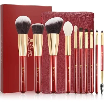 Afbeelding van DUcare make up kwastenset, 10 stuks, professionele upkwasten met uptas etui, premium synthetische haren, Kabuki foundation, blending, oog, cosmetica kwastenset
