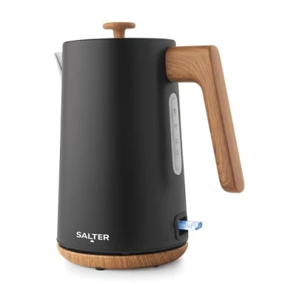 Afbeelding van Salter Toronto 1.7L waterkoker 3KW snel koken, 360 basis, kalkfilter, stijlvol houteffect, snoerloos, droogkooksensor en automatische uitschakeling, waterniveau indicator, mat zwart