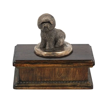 Afbeelding van Art Dog Custom Mama Sitting Statue Memorial Urn Handgemaakt koud gegoten brons op berkenhouten voet 24,5x29x21cm 5l Bichon