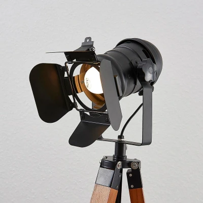 Afbeelding van Lindby vloerlamp hout Driepoot 1licht pijnboomhout, metaal H: 160 cm E27 donkerbruin, zwart