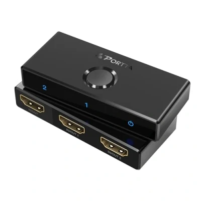 Afbeelding van HDMI Switch 4K 60Hz, PORTTA Bi directionele Splitter 1 in 2 uit, 2.0 Switcher out hub ondersteuning HDR HDCP2.3 3D Compatibel met Blu ray XBox PS4 PS5 fire stick HDTV Monitor Zwart