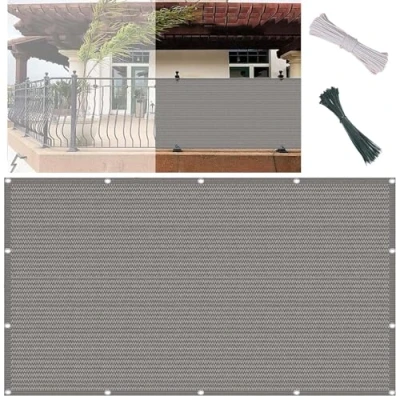 Afbeelding van Balkon Privacy Scherm 80 x 130 cm Windbescherming 95% Uv Bescherming Screen met Oogjes Kabelbinders en Koord Voor Balkonleuningen Terras Tuin, Grijs