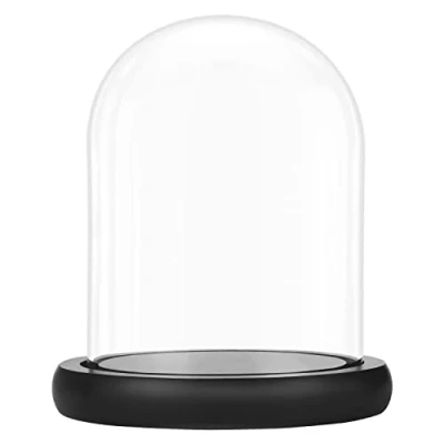 Afbeelding van Belle Vous Glazen Stolp Pot met Zwart Houten Basis 19,5 cm Hoog Doorzichtig Decoratieve Tafeltop Display Bak Tray voor Fee Lichten, Kopstukken en Antieke Items