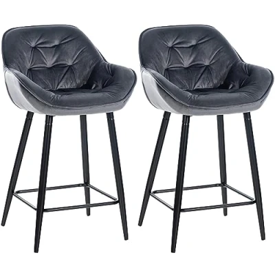 Afbeelding van CLP Gibson 76 Set van 2 barkrukken Met armleuning rugleuning Fluweel Velvet donkergrijs