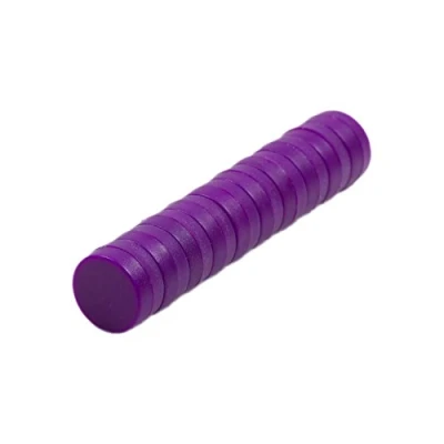 Afbeelding van Magnetastico 10x sterke neodymiummagneten met beschermlaag Kleur paars &amp; afmeting 12x6 mm Kleine extra magneten, kantoormagneten Mini magneet voor magneetborden, koelkasten, whiteboards en glazen magneetborden