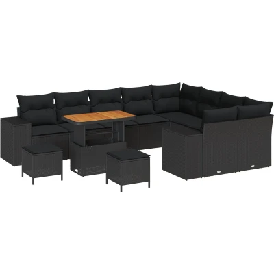 Afbeelding van vidaXL 12 delige tuin sofa set met kussens zwart poly rattan acacia