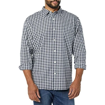 Afbeelding van Amazon Essentials Regular Fit Stretch Poplin Shirt met lange mouwen, Marinewit Gingham, X Large