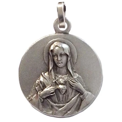 Afbeelding van I G J Medaille van het Heilig Hart Maria in 925 sterling zilver, Zilver
