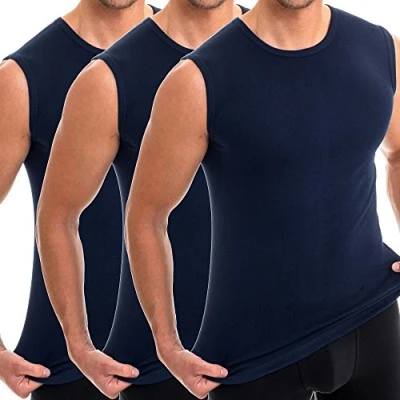 Afbeelding van HERMKO 3040 Tanktop voor heren, verpakking van 3 stuks, met ronde hals, 100% biologisch katoen, marineblauw, XL
