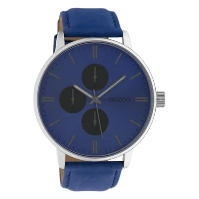 Afbeelding van OOZOO Timepieces Zilverkleurige horloge met blauwe leren band C10310