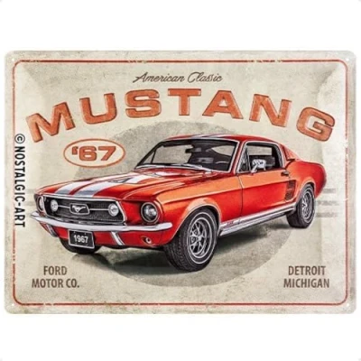 Afbeelding van Nostalgic Art Metalen Retro Bord, Ford Mustang GT 1967 Red Geschenkidee voor fans van autoaccessoires, metaal, Vintage ontwerp, 30 x 40 cm