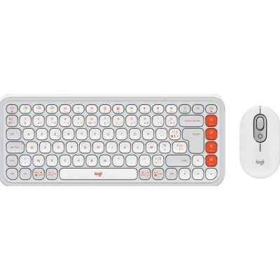 Afbeelding van Logitech POP Icon Combo toetsenbord Inclusief muis Universeel Bluetooth AZERTY Frans Oranje, Wit