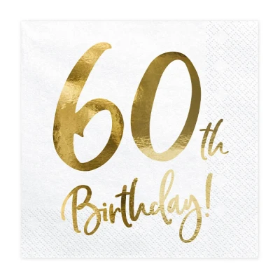 Afbeelding van Partydeco Servetten 60th birthday wit (20 stuks)