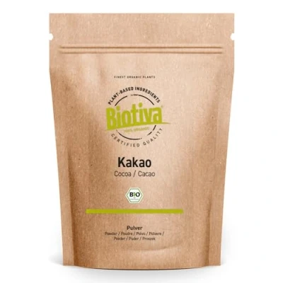 Afbeelding van Biotiva cacaopoeder Bio 1000g 100% zuiver sterk ontvet (11% vet) geen suiker additieven hoogste Biotivakwaliteit gebotteld en gecontroleerd in Duitsland (DE ÖKO 005)