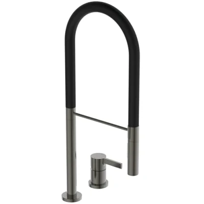 Afbeelding van Ideal standard gusto 2 gats keukenkraan met pro uitloop handdouche functies voorsprong 22 5cm magnetic grey zwart bd425a5
