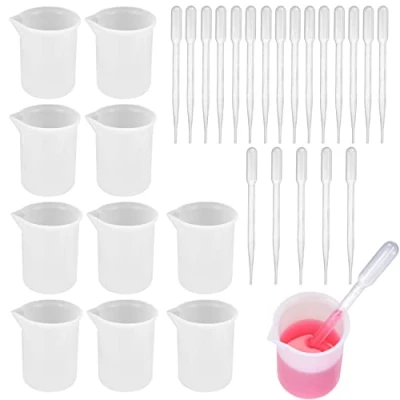 Afbeelding van 10 Stuks Siliconen Maatbekers, 100ml Bekers voor Hars, Antiaanbak Mengbekers, Gegradueerde Mal Epoxy Gietvormen, met 20 Pipetten