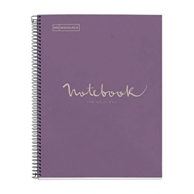 Afbeelding van Miquelrius gerecycled notitieboek, A4, 80 vellen, g/m², geruit 5 x mm, papier (na de consument), 1 gekleurde strip, 4 gaten, gerecyclede omslag, eco lavendel