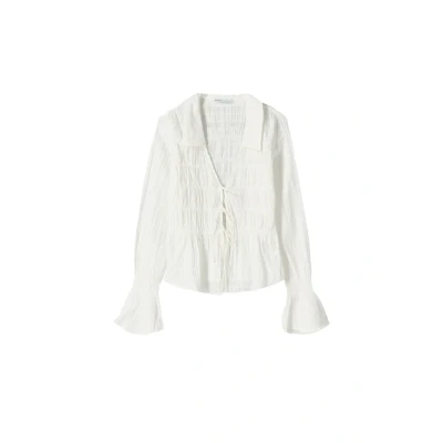 Afbeelding van Bershka Rustic Gathered Blouse, Dames, Maat: XS, White