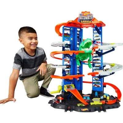 Afbeelding van Mattel Hot Wheels City Robo Beasts Ultieme Garage Met T Rex + 2 Auto&#039;S