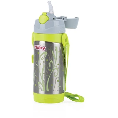 Afbeelding van Nuby Id10264 Inox Thermo Rietjesbeker Met Draagriem, 24M+,8.3 x 8.5 21.3 cm,Groen