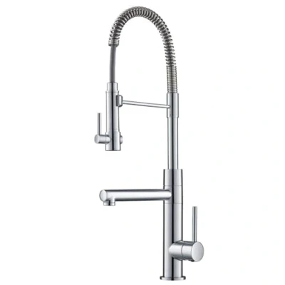 Afbeelding van Kraus KPF 1603CH Atrec 2 functionele keukenkraan in commerciële stijl met uittrekbare veeruitloop en potvulling, chroom afwerking, 24 3/4 inch