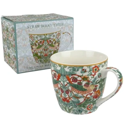 Afbeelding van The Leonardo Collection William Morris Strawberry Thief ontbijtmok voor thuis en keuken Nieuw ontworpen mokken thee koffie Mooie beker heren geschenken verjaardagscadeaus