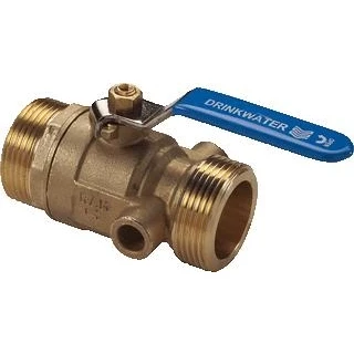 Afbeelding van Raminex s28 kiwa kogelkraan met aftapper en stopplug 1 4 bu dr messing x1 dn25 hendel blauw 282009