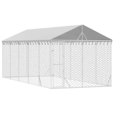 Afbeelding van vidaXL Hondenkennel met dak 3x7,5x2,5 m gegalvaniseerd staal zilver