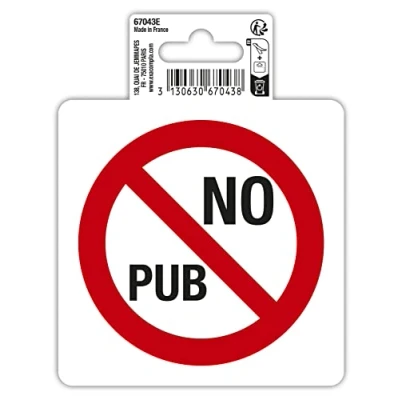 Afbeelding van Exacompta Ref. 67043E 1 rond rood zelfklevend pictogram No Pub voor brievenbus Geen reclame Stop kroeg In PVC vinyl Afmetingen : 10 x cm