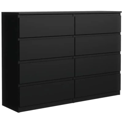 Afbeelding van Ladekast Zwart mat met 8 laden 140 cm, Commode dressoir Woonkamer Slaapkamer Kantoor H : 101,5 B 138,5 D 39 cm Modern Design Gelamineerd Bord