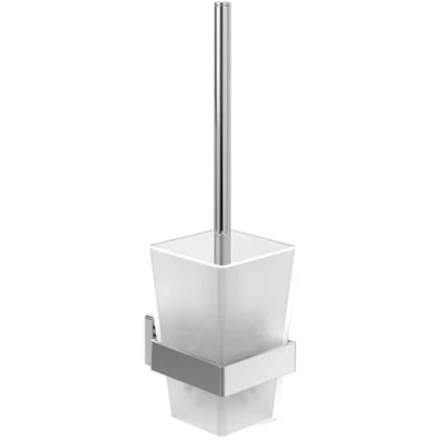 Afbeelding van Villeroy &amp; Boch Elements Striking Toiletborstelset, toiletborstelhouder voor wandmontage, wc borstelset met houder van gesatineerd glas, vierkant, chroom
