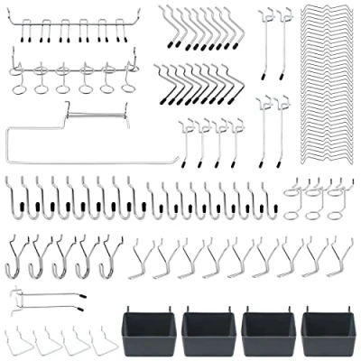 Afbeelding van Pegboard Haken Assortiment, Bins, Peg Sloten, voor het organiseren van opslag systeem gereedschap accessoires, 113 stuks