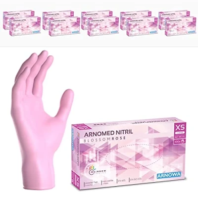 Afbeelding van ARNOMED wegwerphandschoenen roze, nitril handschoenen XS, met 1000 stuks, poedervrij. Latexvrije rubber handschoenen, verkrijgbaar in S, M, L