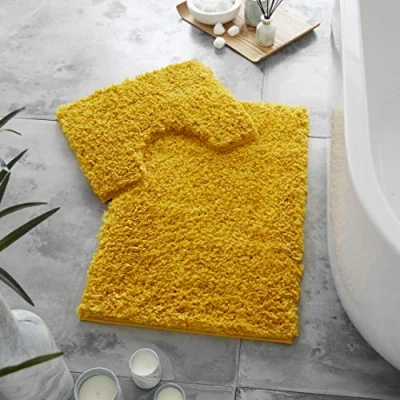 Afbeelding van Gaveno Cavailia Luxe Super Zachte 2 Stuk Zero Twist Badmat Voetstuk Set Non Slip, Extra Absorberend 100% Polyester Badkamer Toilet Stok, Regelmatig (50x80, 50x40 cm), Oker