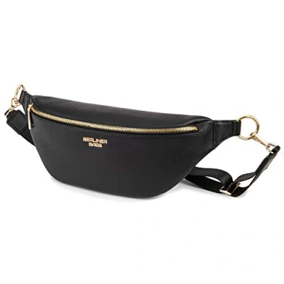Afbeelding van Berliner Bags Premium Heuptasje Mona XL Heuptas voor Heren Dames Uitgaan Stappen Modern Fanny Pack Leder Zwart/Goud